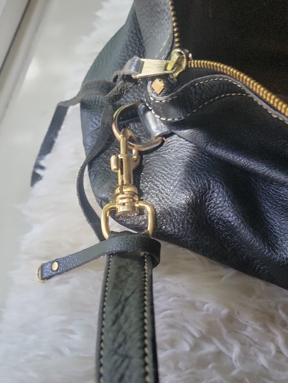Black Leather Satchel Bag with Gold Hardware - Picture 5 of 6